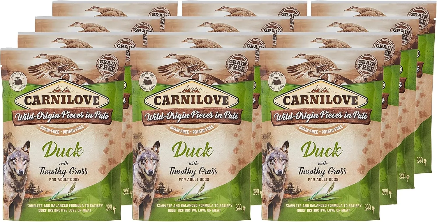 غذای مرطوب سگ بالغ کارنیلاو با طعم اردک و علف تیموتی (بسته 12 عددی 300 گرمی)