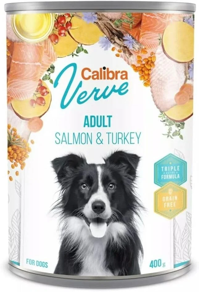 کنسرو غذای سگ بالغ کالیبرا Verve GF با طعم سالمون و بوقلمون 400 گرمی کنسرو غذای سگ بالغ کالیبرا Verve GF با طعم سالمون و بوقلمون 400 گرمی