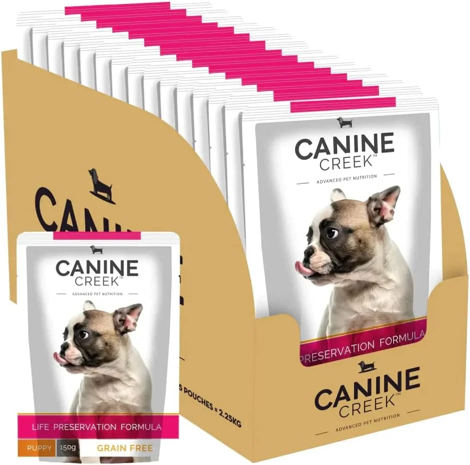 غذای مرطوب سگ توله سگ Canine Creek، طعم مرغ واقعی 2.25 کیلوگرم (15 بسته 150 گرمی)