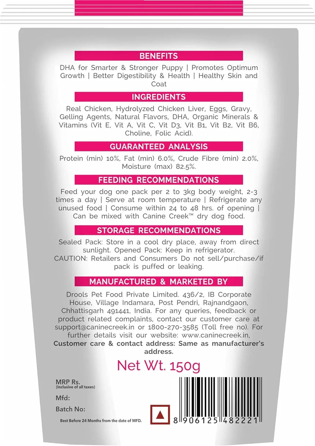 غذای مرطوب سگ توله سگ Canine Creek، طعم مرغ واقعی 2.25 کیلوگرم (15 بسته 150 گرمی)