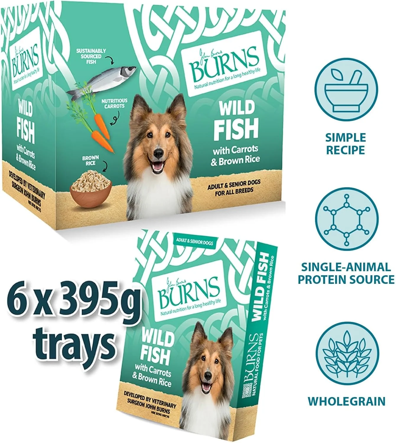 غذای مرطوب سگ برنز با ماهی وحشی، هویج و برنج قهوه ای 395 گرمی