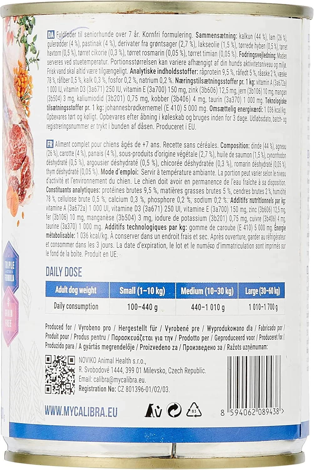 کنسرو سگ کالیبرا Verve GF مخصوص سگ های مسن با طعم بوقلمون و بره 400 گرمی