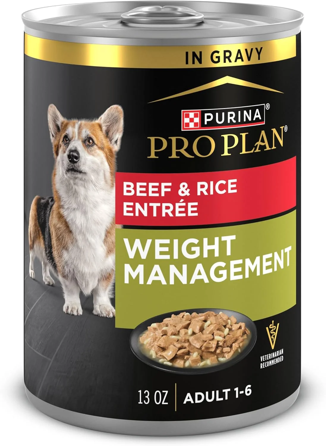 غذای مرطوب سگ بالغ با طعم گوشت گاو و برنج در آب گوشت Purina Pro Plan Weight Management - بسته 12 عددی قوطی 368 گرمی