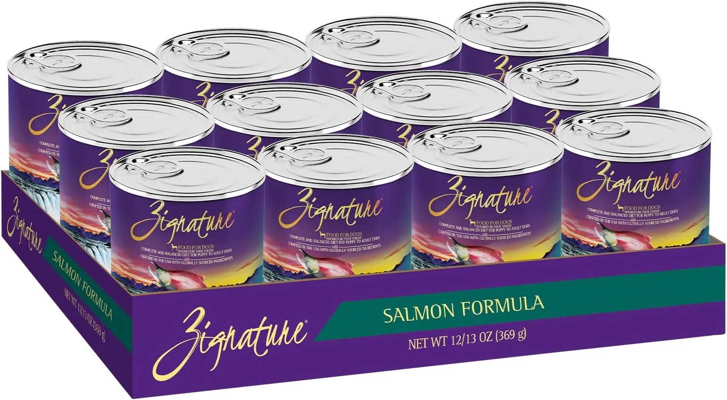 غذای مرطوب سگ بدون غلات با طعم سالمون زیگنیچر، 368 گرم، بسته 12 عددی