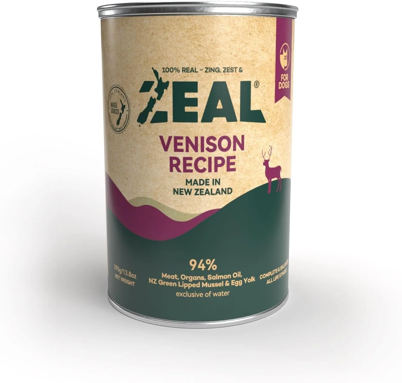 غذای مرطوب سگ با طعم گوشت گوزن بدون غلات زیل، مناسب برای تمام سنین - 390 گرم - ساخت نیوزیلند