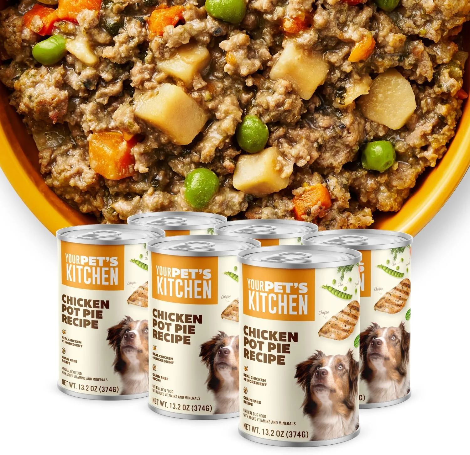 غذای مرطوب سگ یور پتز کیچن، دستور پخت پای مرغ - قوطی های 374 گرمی (بسته 6 عددی)، ساخت آمریکا با مرغ واقعی