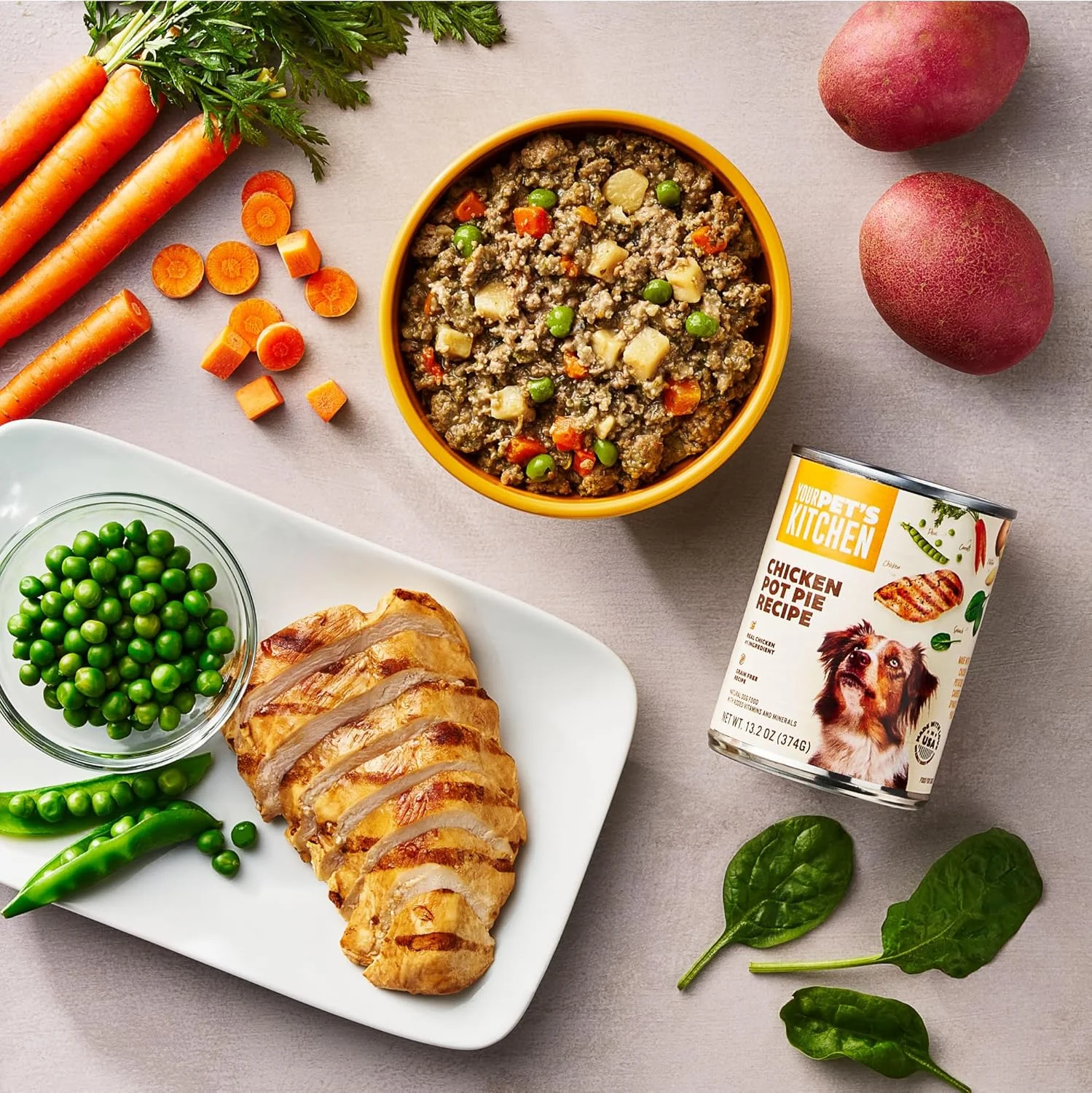 غذای مرطوب سگ یور پتز کیچن، دستور پخت پای مرغ - قوطی های 374 گرمی (بسته 6 عددی)، ساخت آمریکا با مرغ واقعی