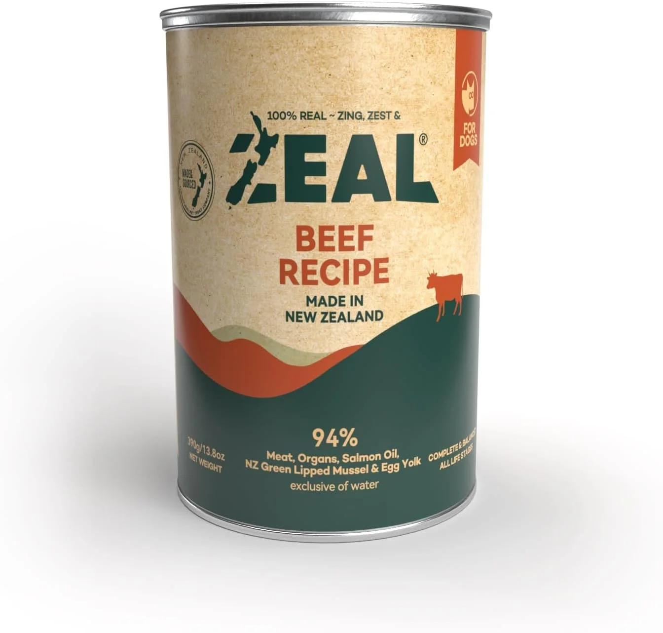 غذای مرطوب سگ با طعم گوشت گاو بدون غلات زیل، مناسب برای تمام مراحل زندگی سگ، 390 گرم - ساخت نیوزیلند