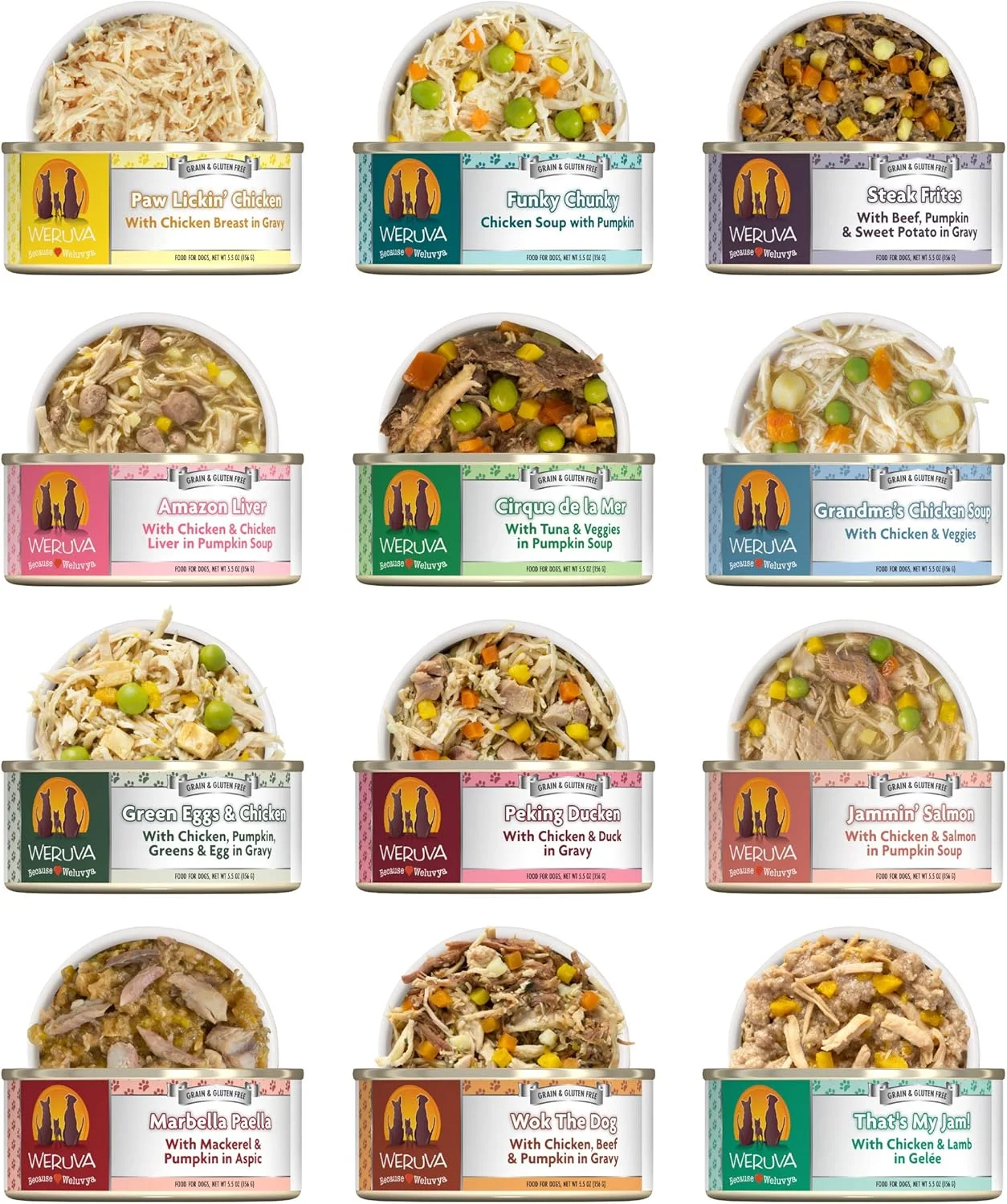 وروا غذای سگ کنسروی بدون غلات، بسته متنوع 12 طعم، 156 گرم