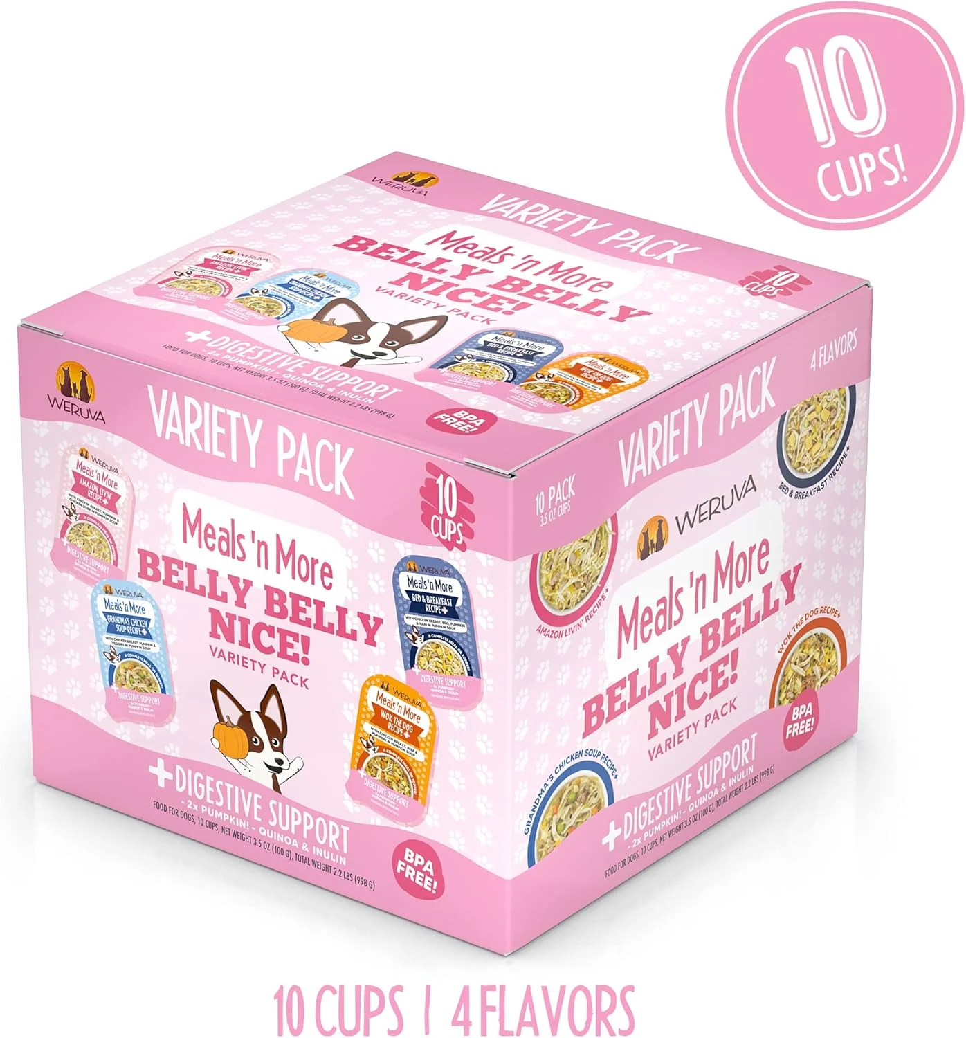 غذای مرطوب سگ ورووا مدل Meals 'n More، غذای طبیعی سگ، بسته متنوع پشتیبانی از هضم Belly Belly Nice!، فنجان 100 گرمی (10 فنجان) غذای مرطوب سگ ورووا مدل Meals 'n More، غذای طبیعی سگ، بسته متنوع پشتیبانی از هضم Belly Belly Nice!، فنجان 100 گرمی (10 فنجان)