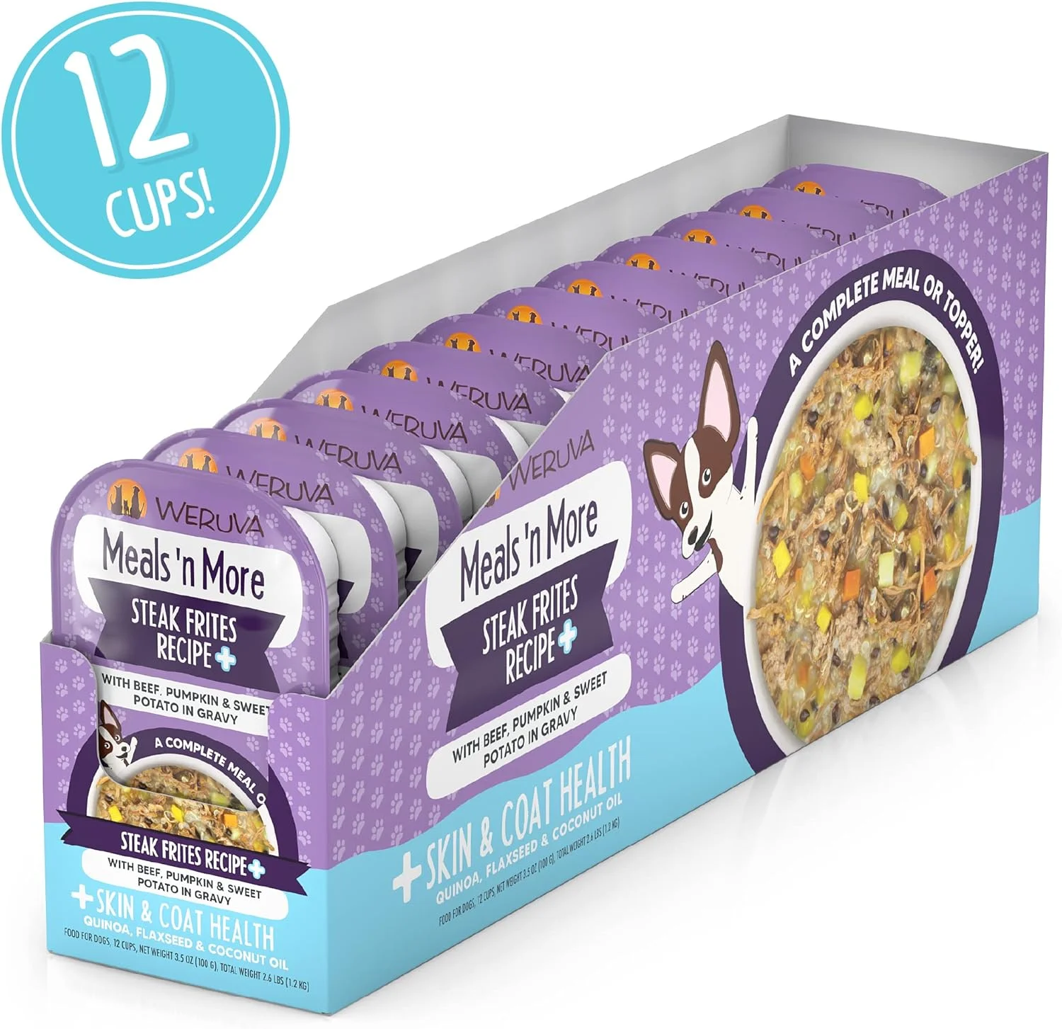 غذای مرطوب سگ وروا، دستور پخت استیک فریتس به همراه کینوا، کدو تنبل و تخم کتان، 100 گرمی (بسته 12 عددی)