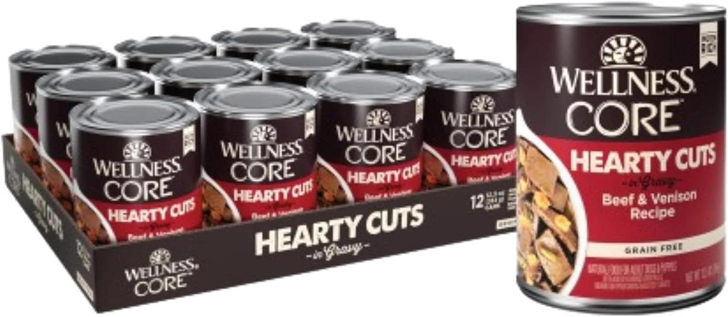 غذای سگ کنسروی بدون غلات ولنس نچرال پت فود CORE Hearty Cuts با طعم گوشت گاو و گوزن، قوطی 354 گرمی (بسته 12 عددی)