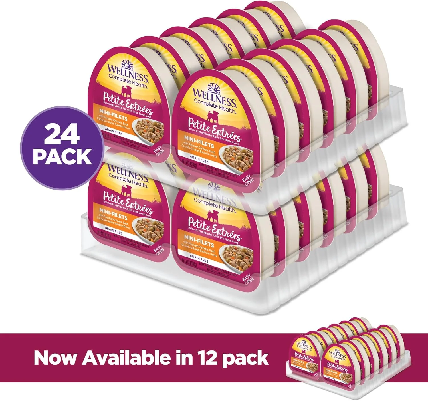 غذای سگ نژاد کوچک ولنس، فیله های کوچک طبیعی مرطوب، طعم مرغ کبابی، گوشت گاو، هویج و لوبیا سبز، پیمانه 85 گرمی (بسته 24 عددی)