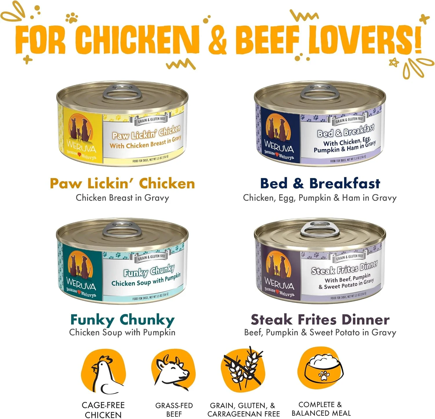 غذای سگ کلاسیک Weruva، بسته متنوع، دسته بارون، غذای مرطوب سگ، قوطی 156 گرمی (بسته 24 عددی)