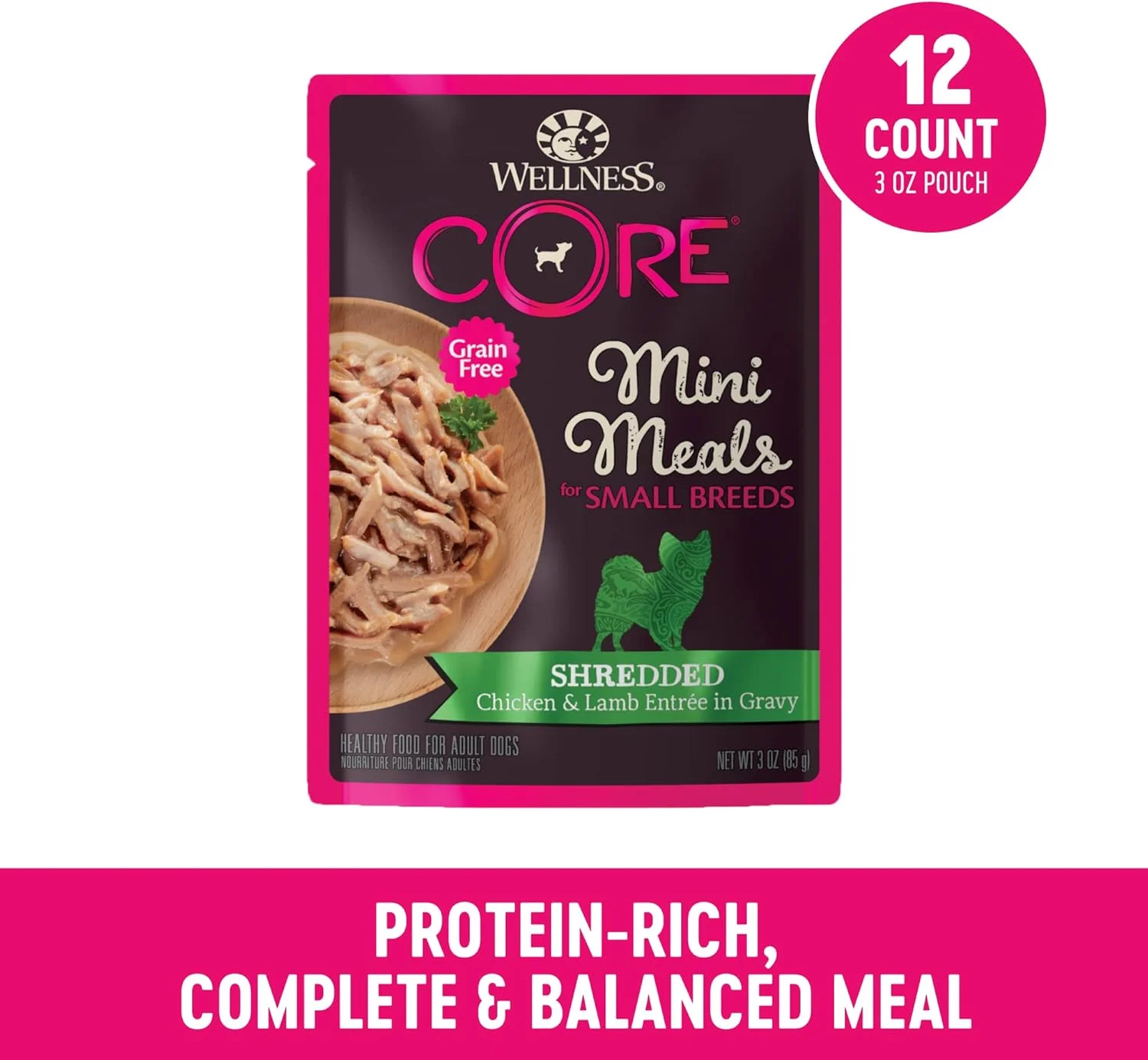 غذای مرطوب سگ نژاد کوچک Wellness CORE، بدون غلات، وعده های کوچک، بسته 12 عددی