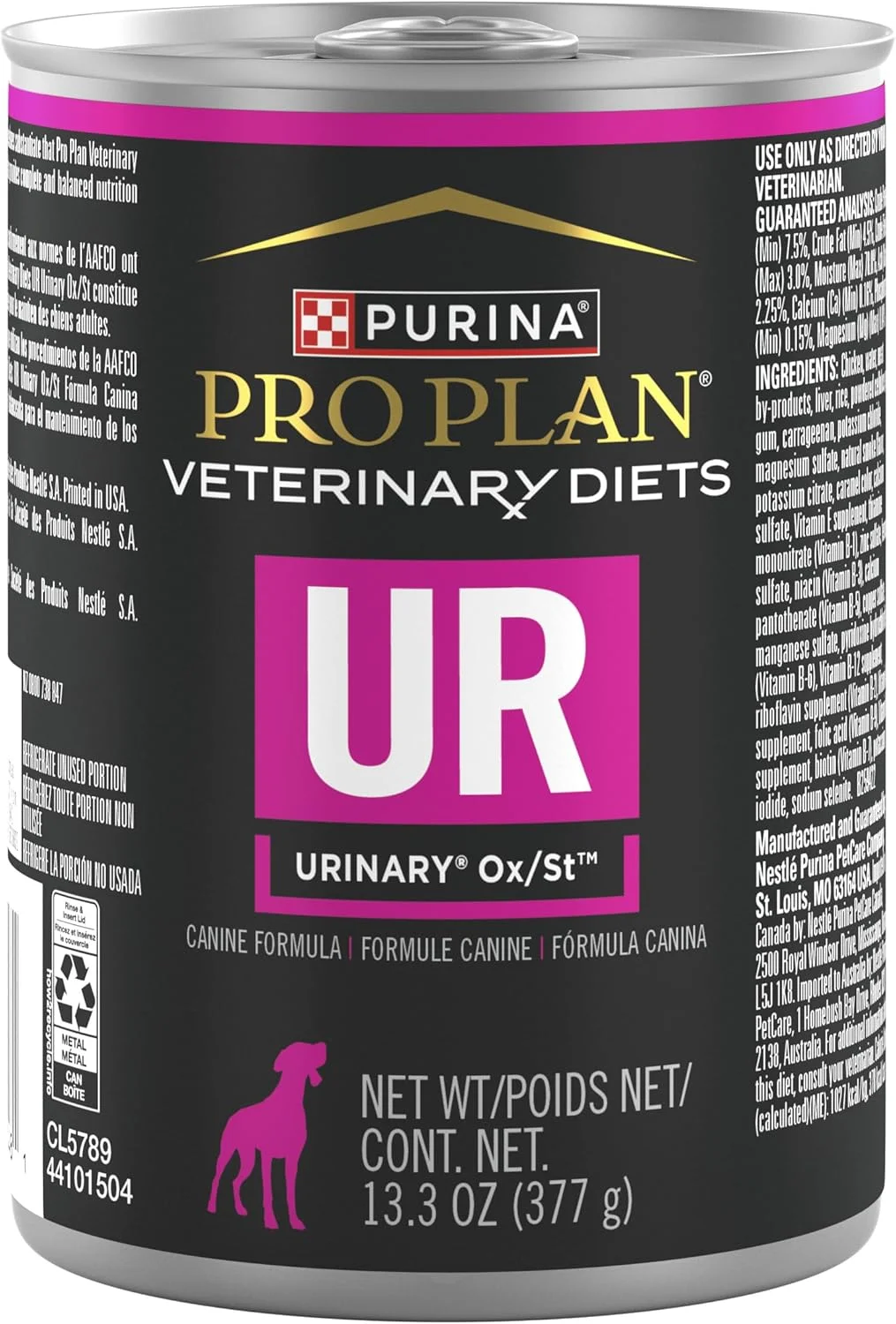 غذای سگ کنسروی (مرطوب) Purina Canine UR Urinary Ox/St، بسته 12 عددی، هر قوطی 377 گرم، از رژیم های غذایی دامپزشکی Pro Plan