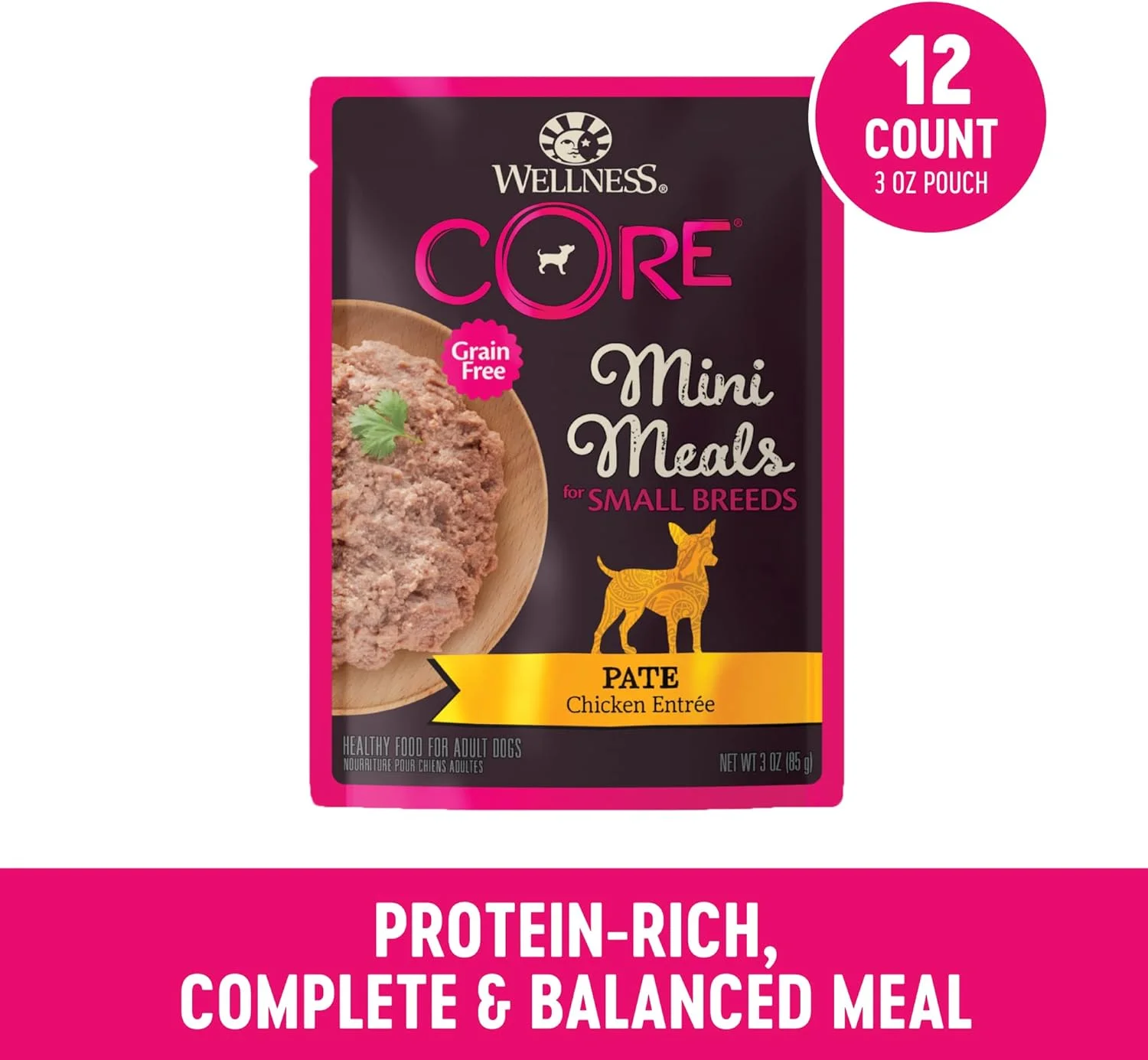 غذای مرطوب سگ نژاد کوچک Wellness CORE، بدون غلات، طعم مرغ، بسته 12 عددی