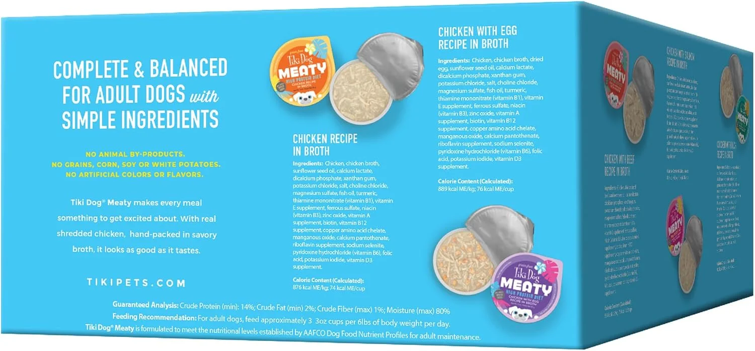 غذای مرطوب سگ تیکی پتز، بدون غلات، با پروتئین بالا، بسته متنوع گوشتی در آب گوشت، 10 قوطی، 85 گرم (بسته بندی ممکن است متفاوت باشد)