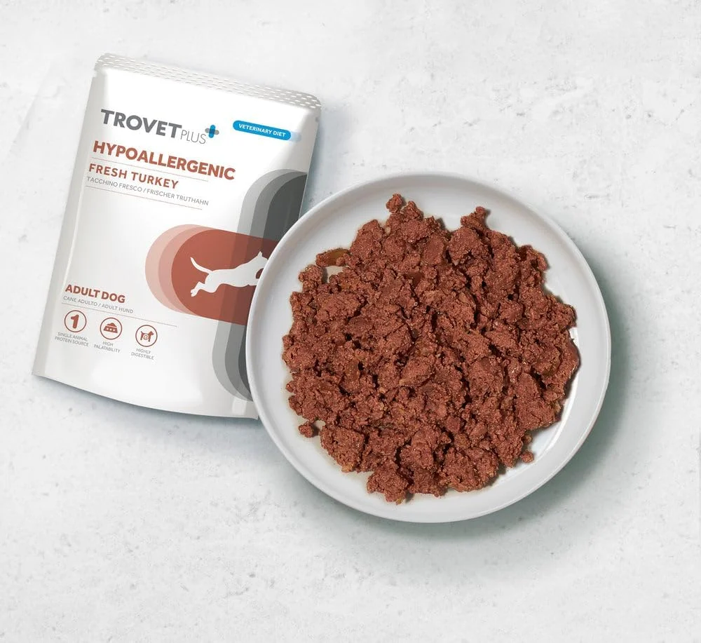 غذای مرطوب سگ Trovet Plus با طعم بوقلمون، غذای رژیمی دامپزشکی، 300 گرمی