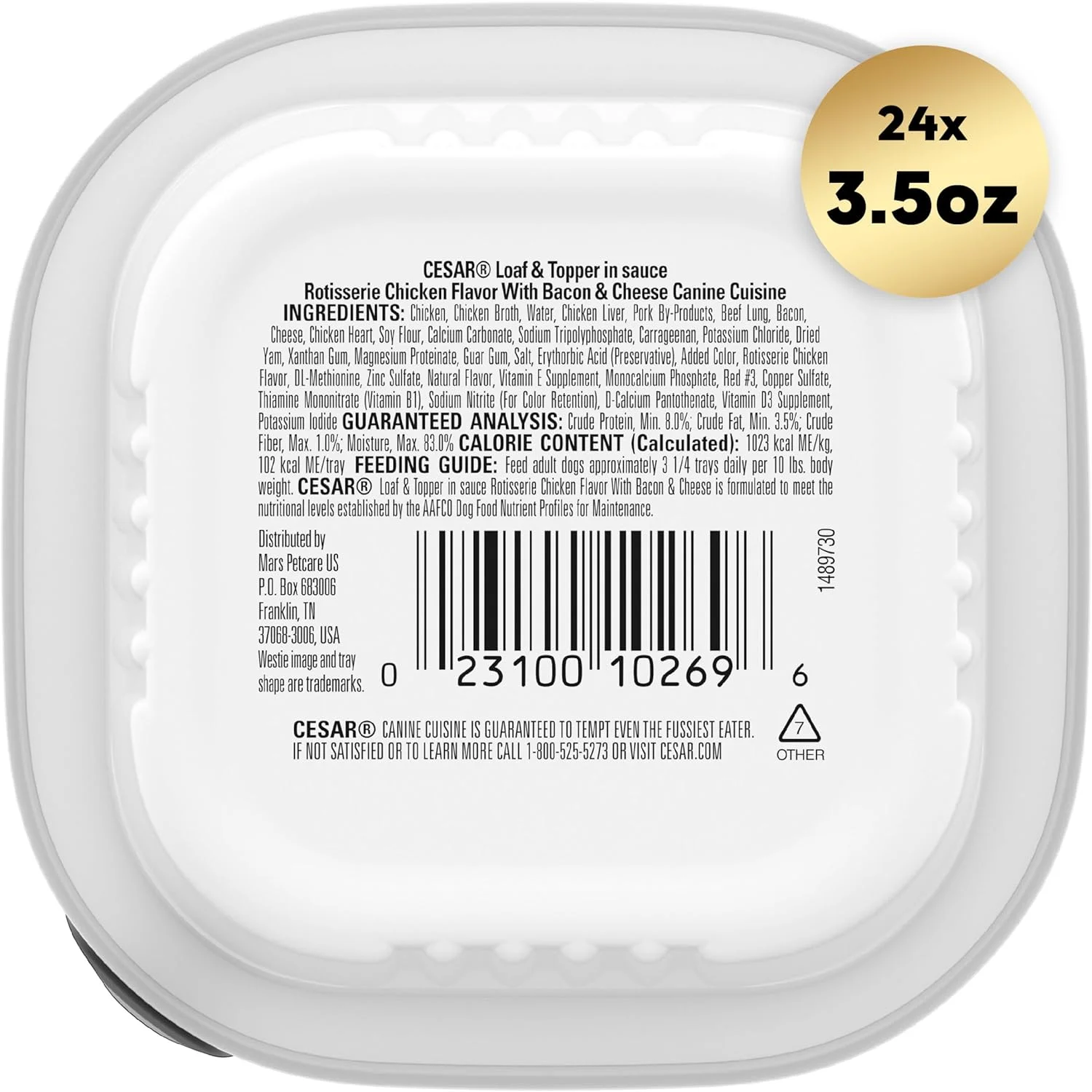 غذای مرطوب سگ بالغ سزار، طعم مرغ بریان با بیکن و پنیر، 100 گرم. بسته 24 عددی غذای مرطوب سگ بالغ سزار، طعم مرغ بریان با بیکن و پنیر، 100 گرم. بسته 24 عددی