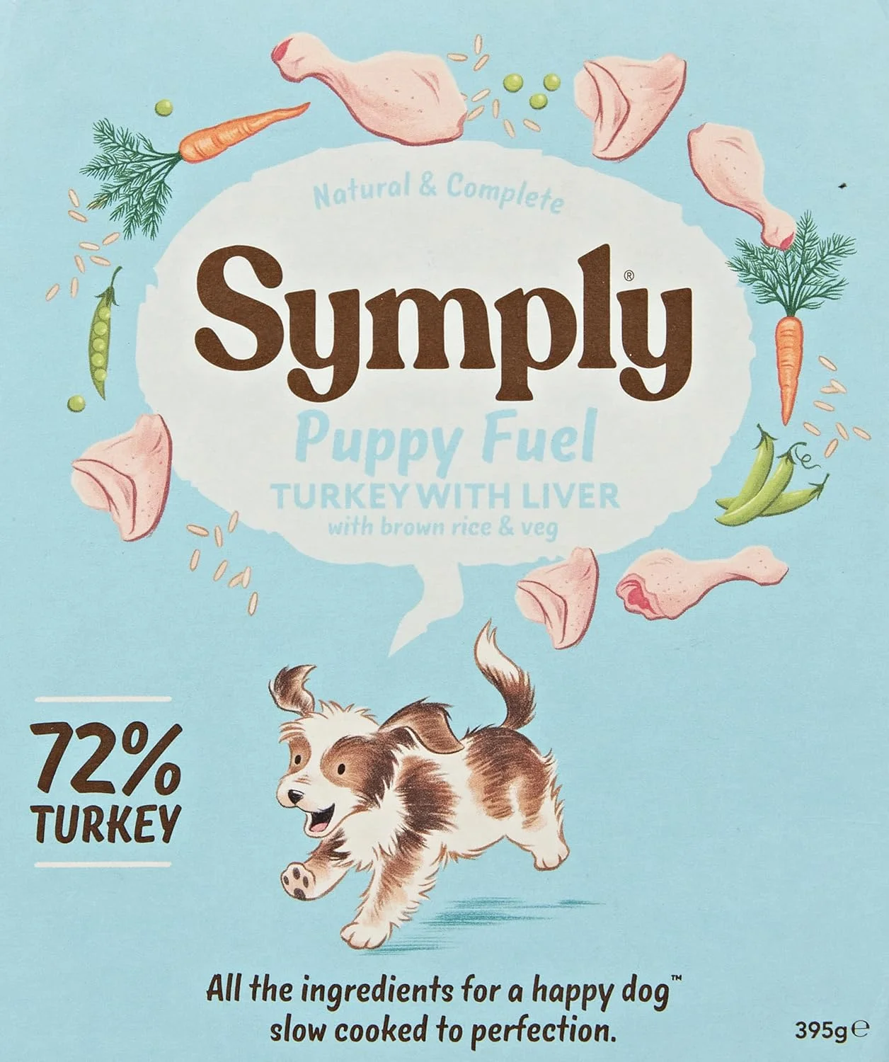 غذای مرطوب سگ بچه سیمپلی با طعم بوقلمون، برنج قهوه ای و سبزیجات 395 گرمی