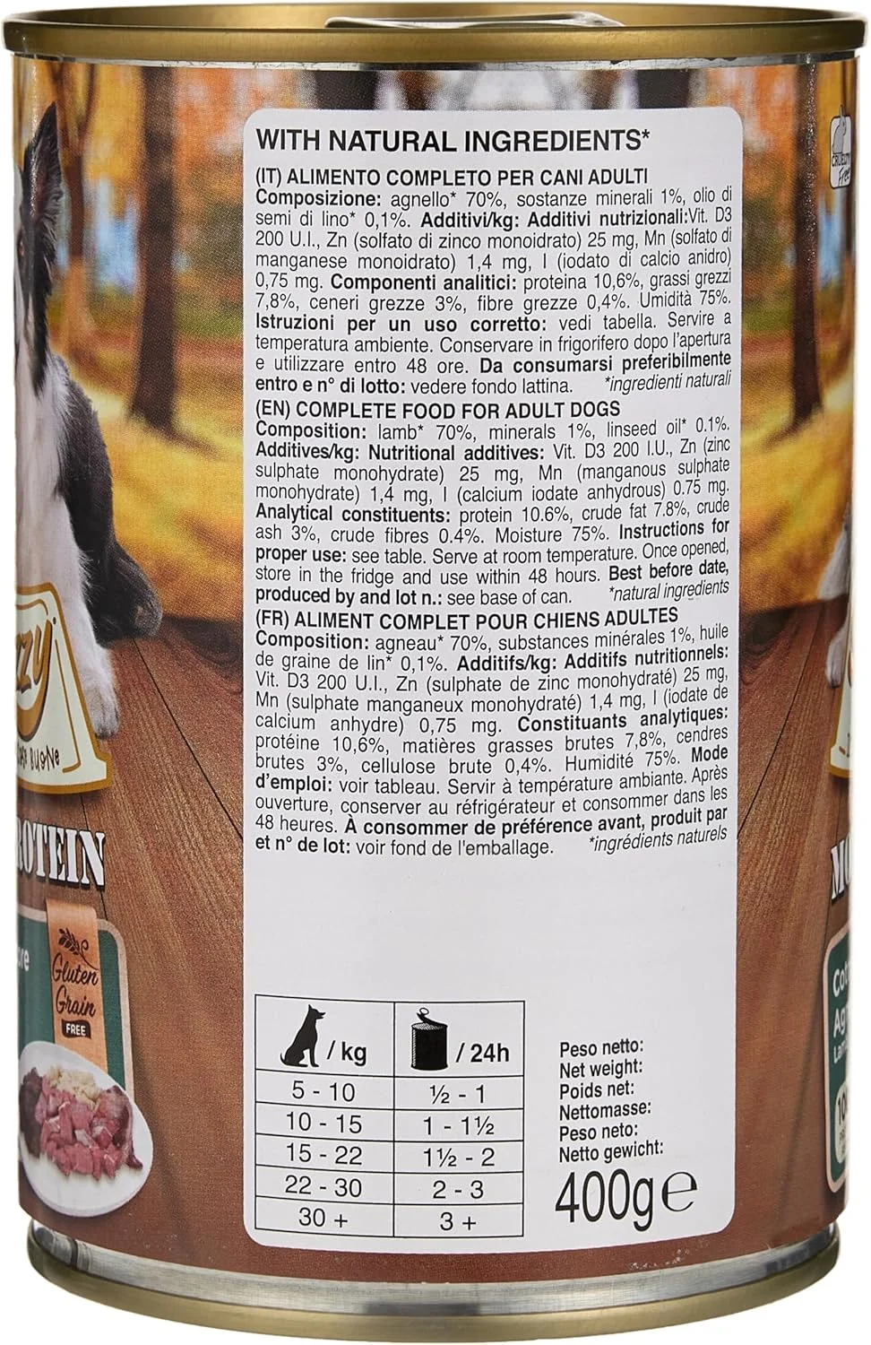 کنسرو غذای مرطوب سگ با طعم بره استوزی فرش 400 گرمی، چند رنگ