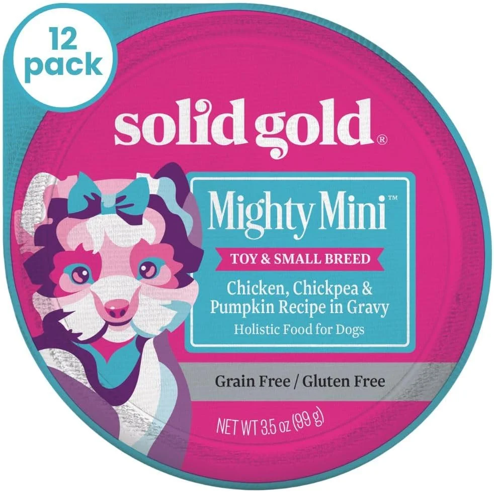 غذای مرطوب سگ نژاد کوچک و عروسکی Solid Gold؛ مینی توانا بدون غلات با مرغ واقعی؛ 12 عدد/فنجان 3.5 اونسی