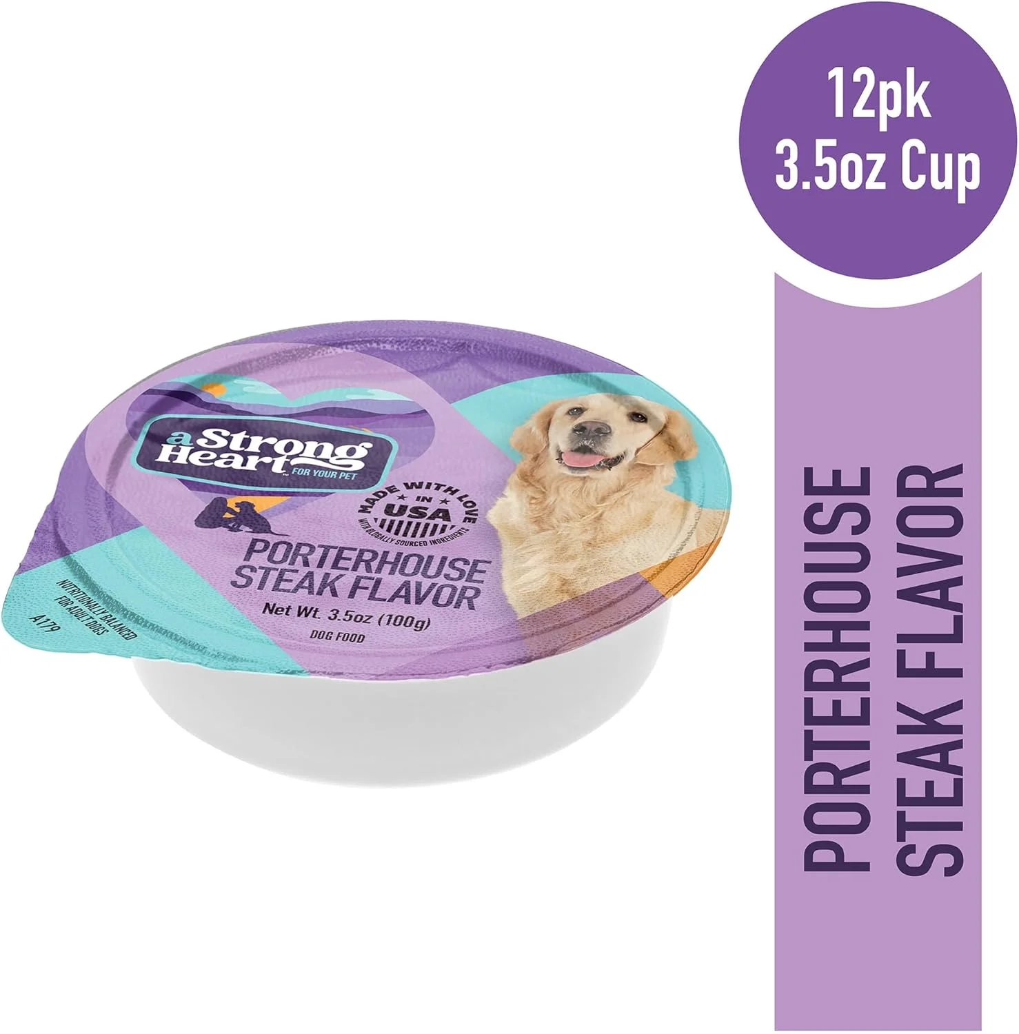 غذای مرطوب سگ با طعم استیک پورترهاوس برند اِسترانگ هارت - بسته 12 عددی 3.5 اونسی، تولید شده در ایالات متحده آمریکا با گوشت گاو واقعی