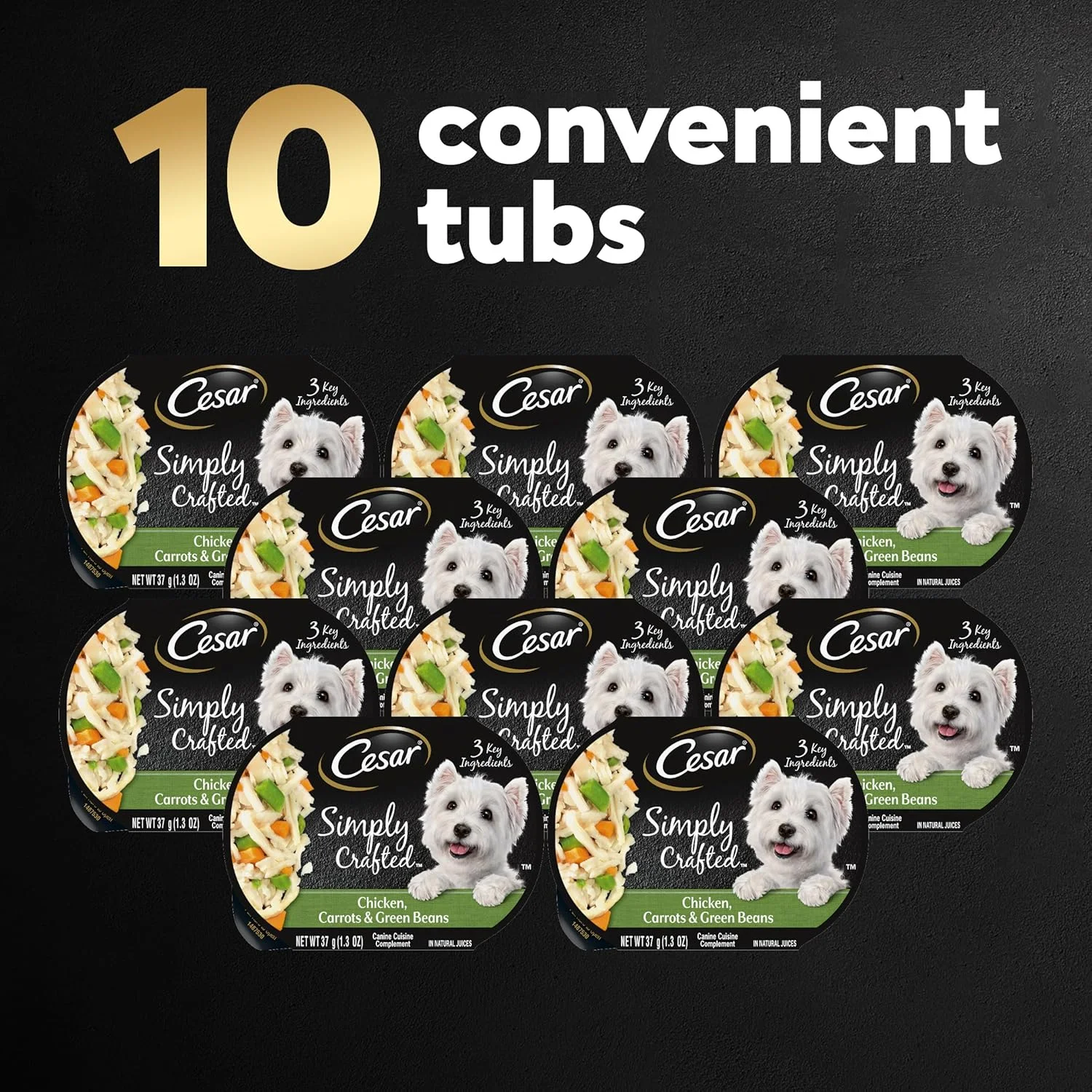 تاپر غذای سگ بالغ مرطوب سزار مدل SIMPLY CRAFTED، طعم مرغ، هویج و لوبیا سبز، 37 گرم، بسته 10 عددی تاپر غذای سگ بالغ مرطوب سزار مدل SIMPLY CRAFTED، طعم مرغ، هویج و لوبیا سبز، 37 گرم، بسته 10 عددی