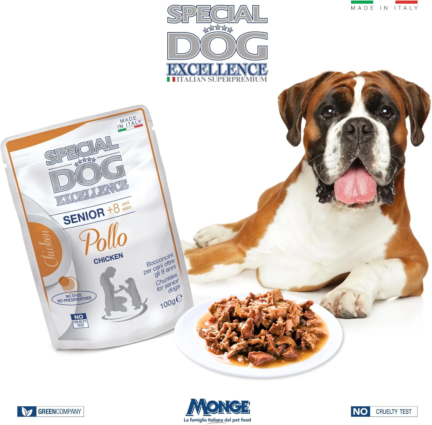 غذای مرطوب سگ مسن با تکه های مرغ در سس Special Dog Excellence by Monge | بسته 24 عددی 100 گرمی | ساخت ایتالیا