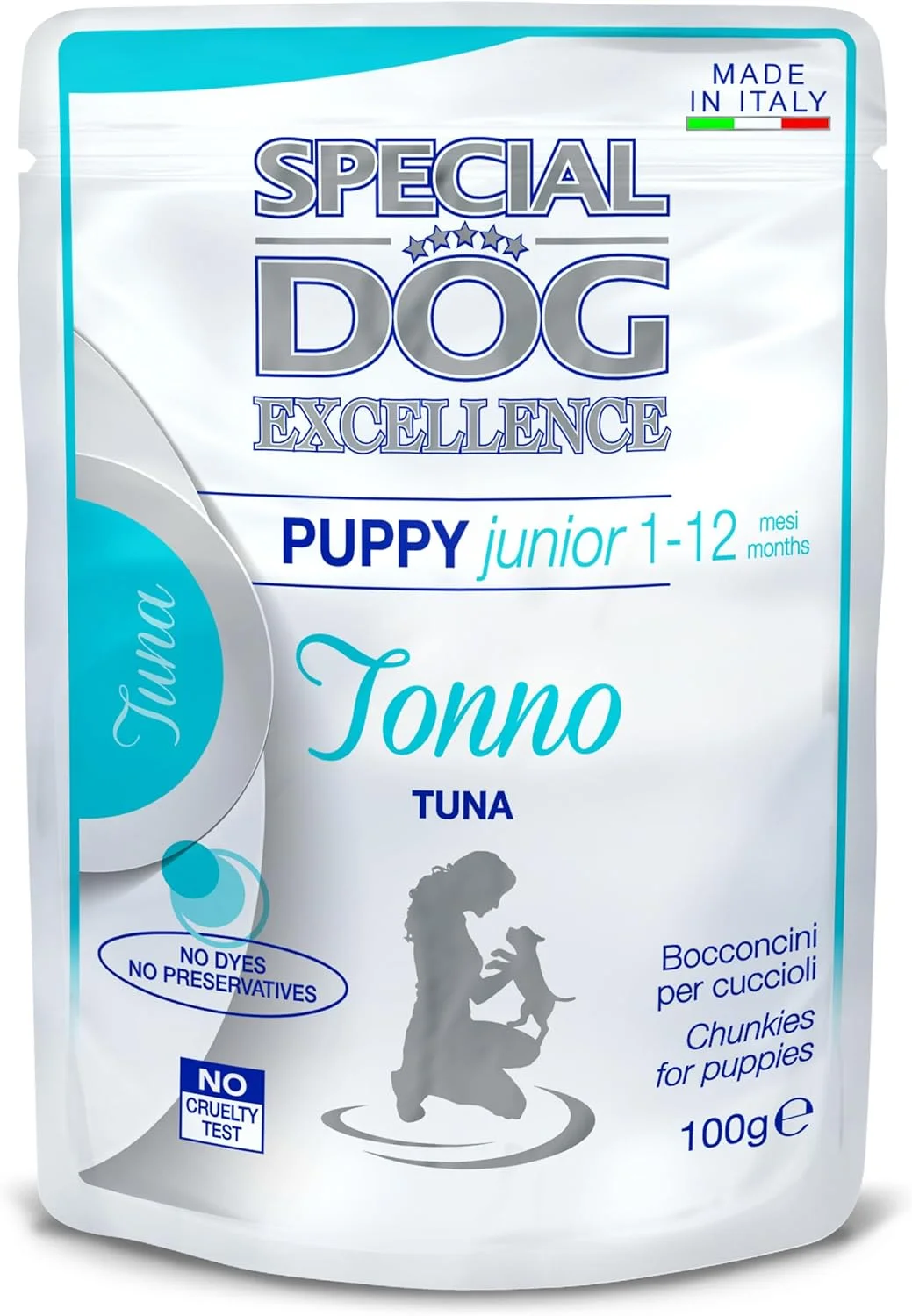 غذای مرطوب سگ بچه و جوان Special Dog Excellence by Monge با تکه های ماهی تن در سس | بسته 100 گرمی | ساخت ایتالیا