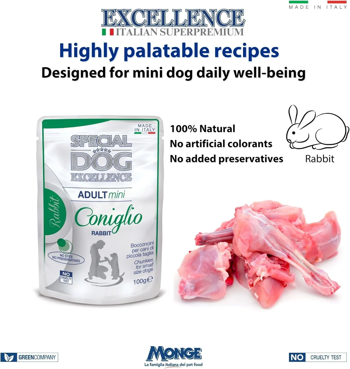 غذای مرطوب سگ بالغ نژاد کوچک با طعم خرگوش Special Dog Excellence by Monge | بسته 24 عددی 100 گرمی | ساخت ایتالیا