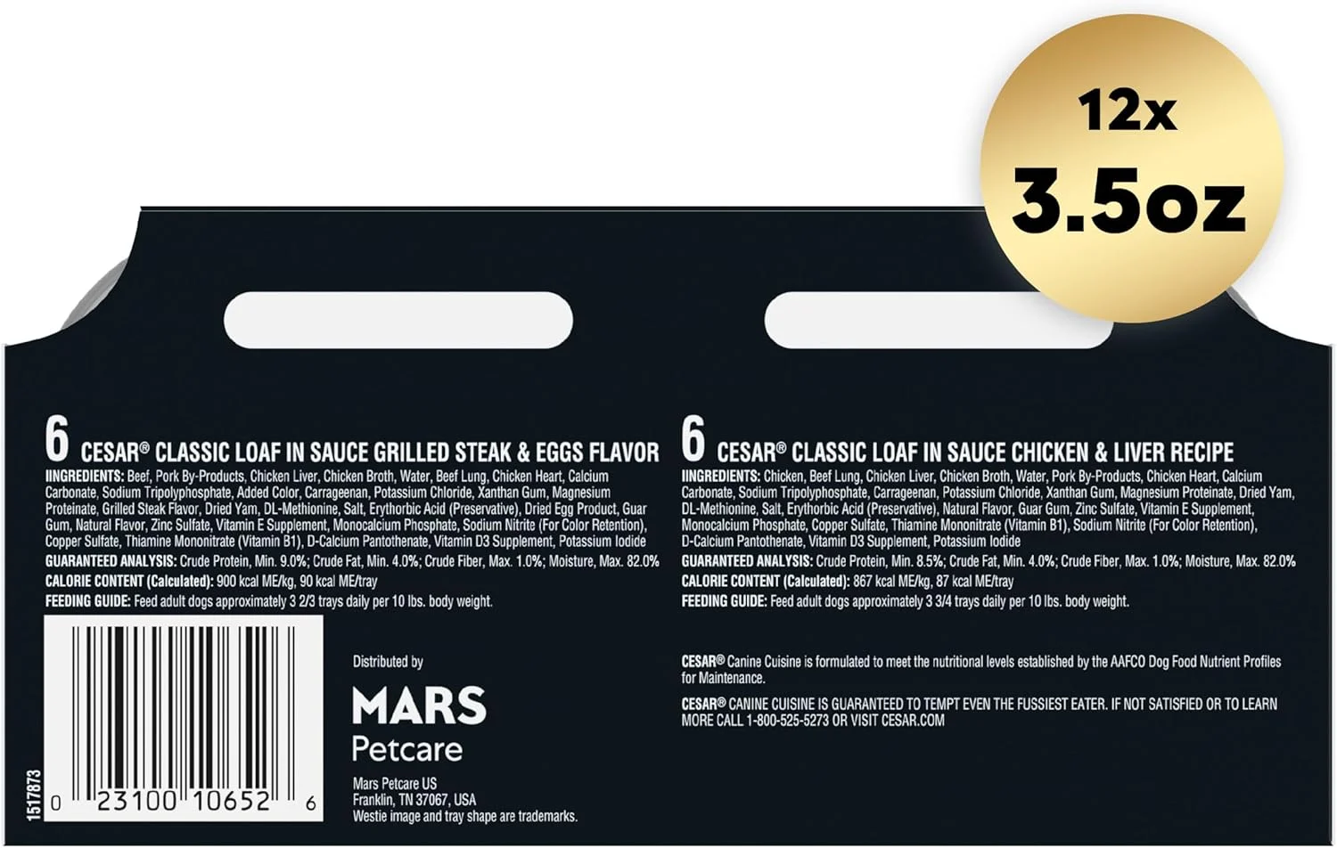 غذای سگ مرطوب سزار، طعم استیک و تخم مرغ، مرغ و جگر