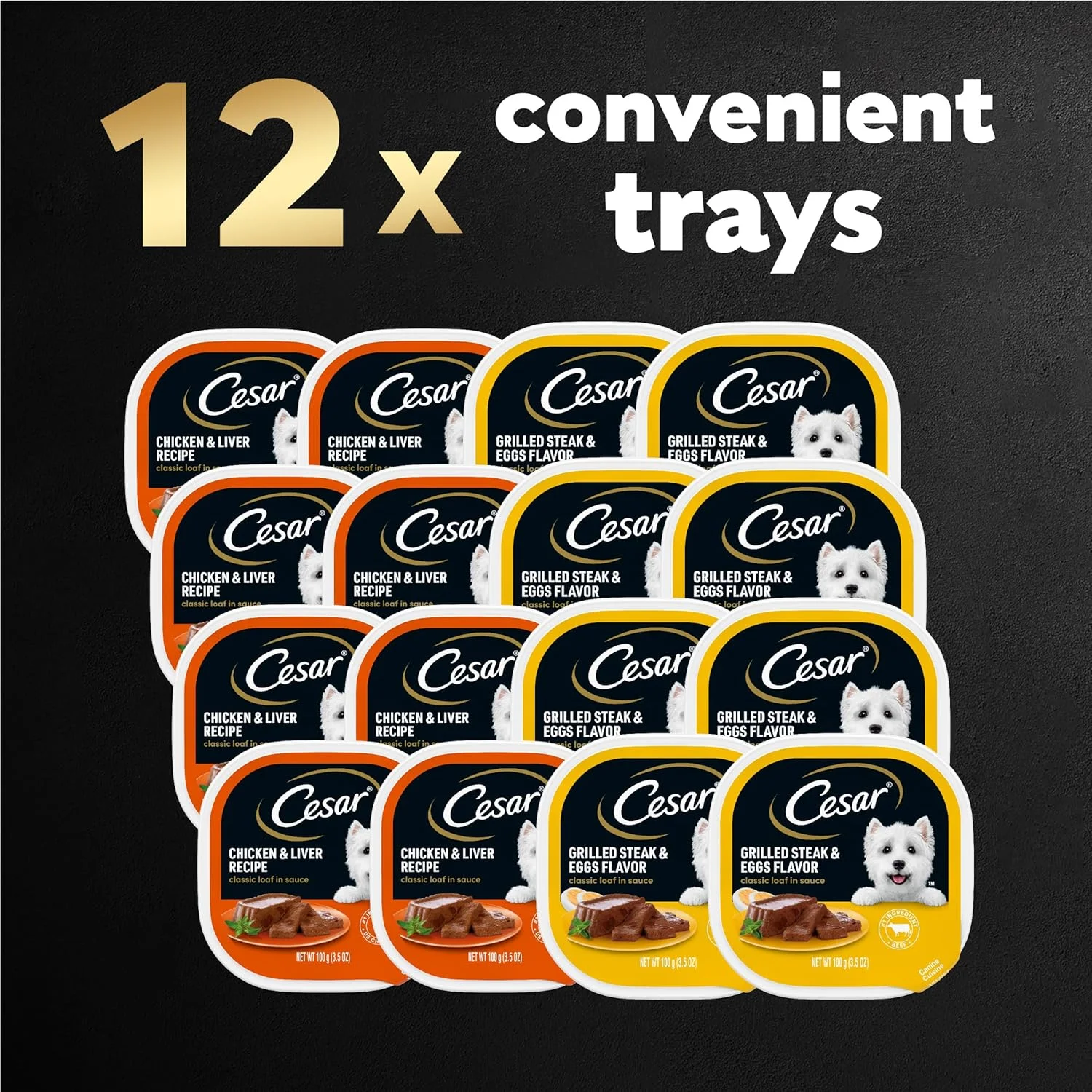 غذای سگ مرطوب سزار، طعم استیک و تخم مرغ، مرغ و جگر