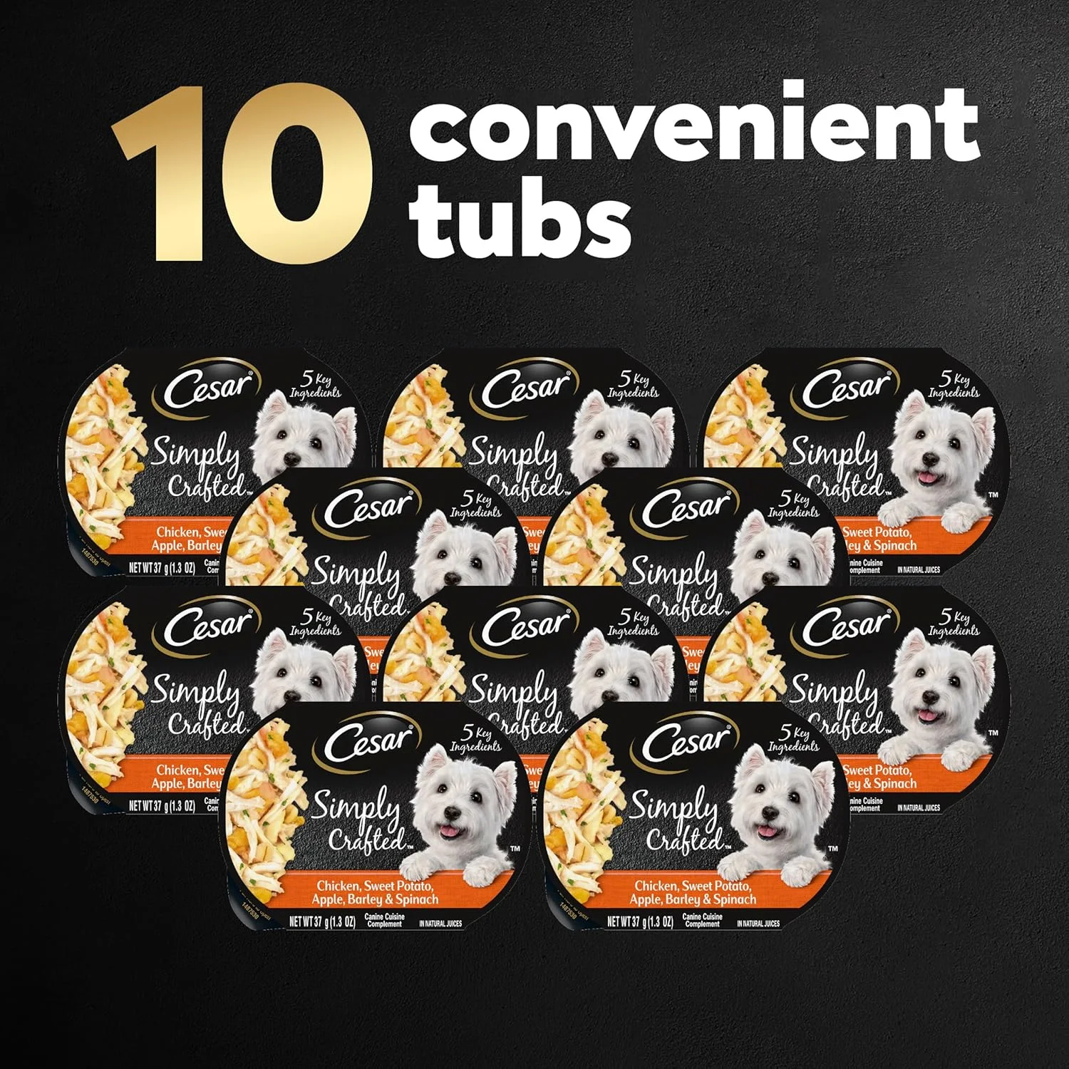 تاپر غذای سگ بالغ مرطوب سزار مدل SIMPLY CRAFTED، مرغ، سیب زمینی شیرین، سیب، جو و اسفناج، 37 گرم، بسته 10 عددی