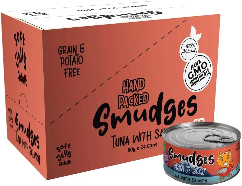 تکه های ماهی تن با طعم ماهی سالمون در ژله نرم مخصوص گربه بالغ Smudges، 80 گرم - بسته 12 عددی