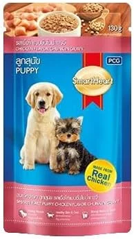 غذای سگ توله اسمارت هارت، تکه های مرغ در آب گوشت، 130 گرم