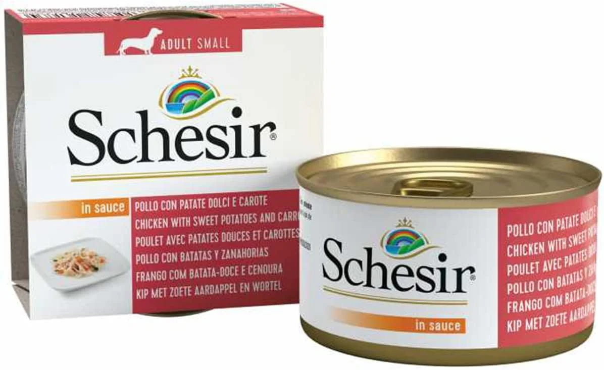 کنسرو غذای مرطوب سگ شسیر - مرغ با سیب زمینی و هویج - وزن 85 گرم