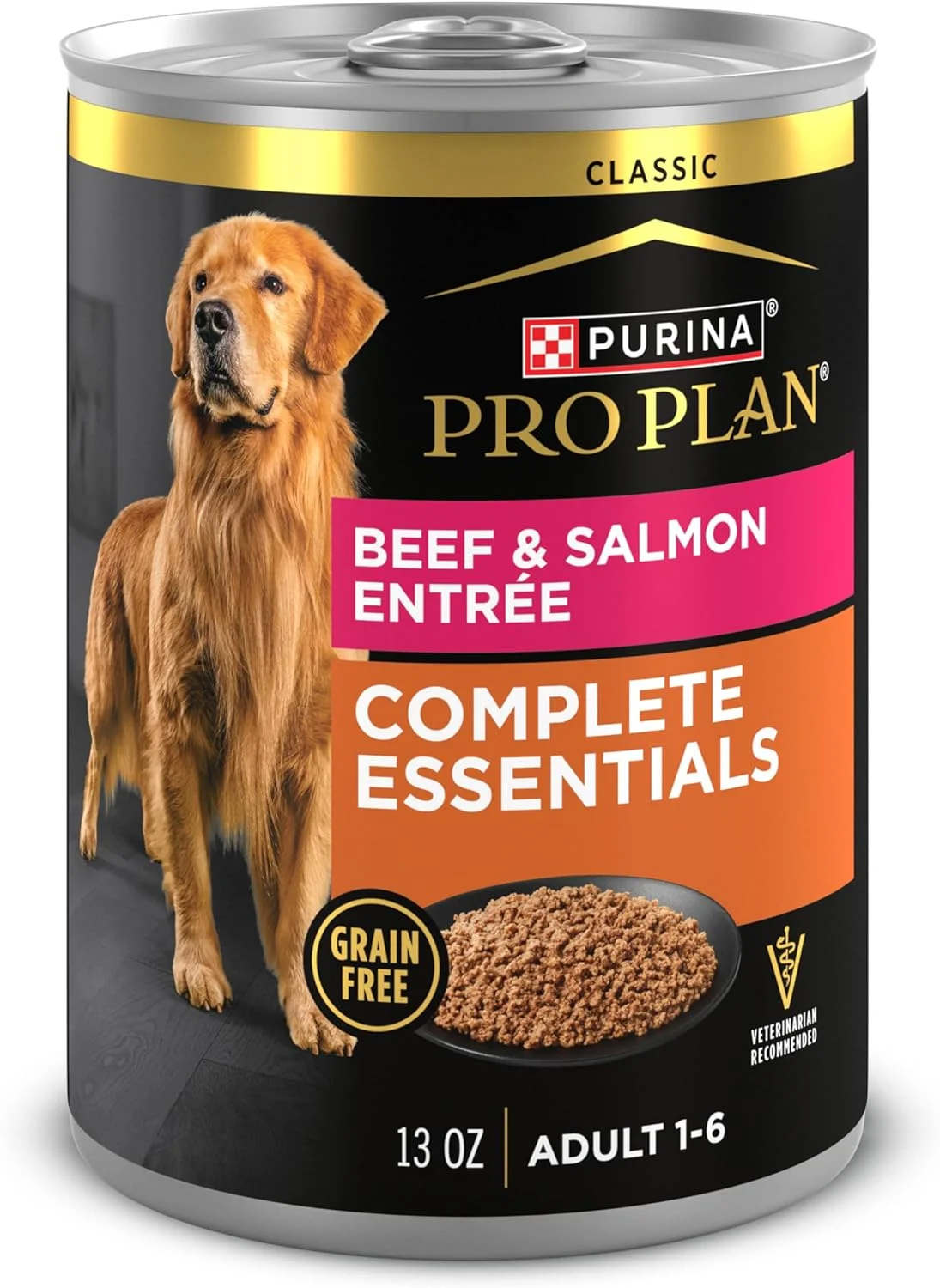 غذای مرطوب سگ بالغ بدون غلات با پروتئین بالا Purina Pro Plan، طعم گوشت گاو و ماهی سالمون - قوطی 370 گرمی