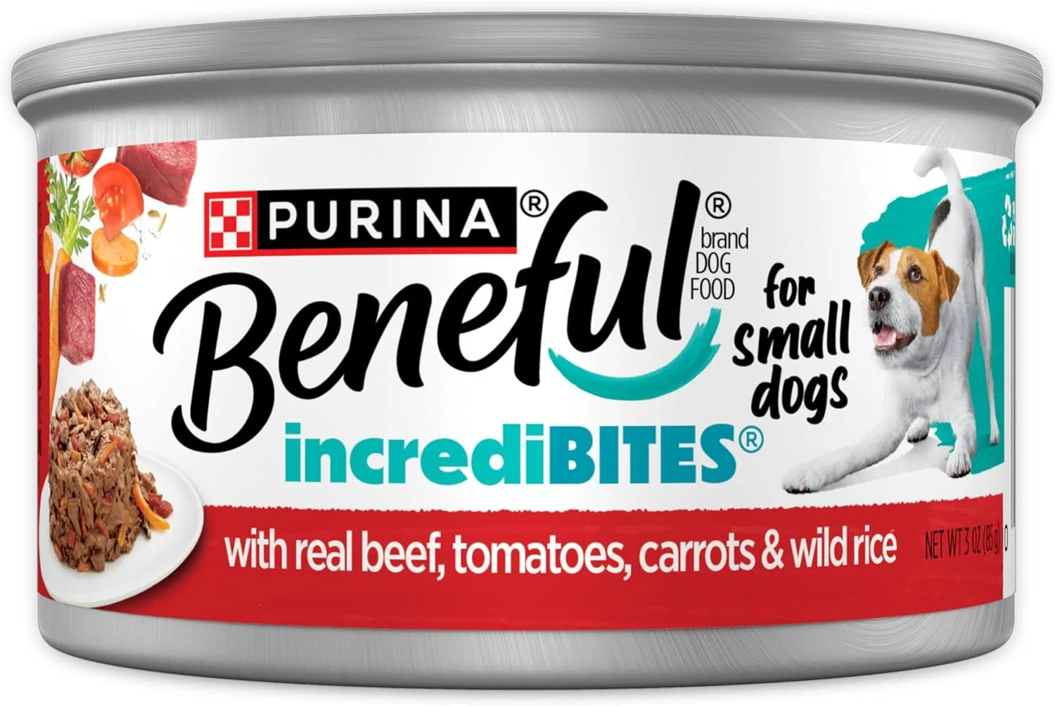 غذای مرطوب سگ نژاد کوچک Purina Beneful با پروتئین بالا، با سس، Incredibites با گوشت گاو واقعی - (بسته 12 عددی) قوطی های 85 گرمی