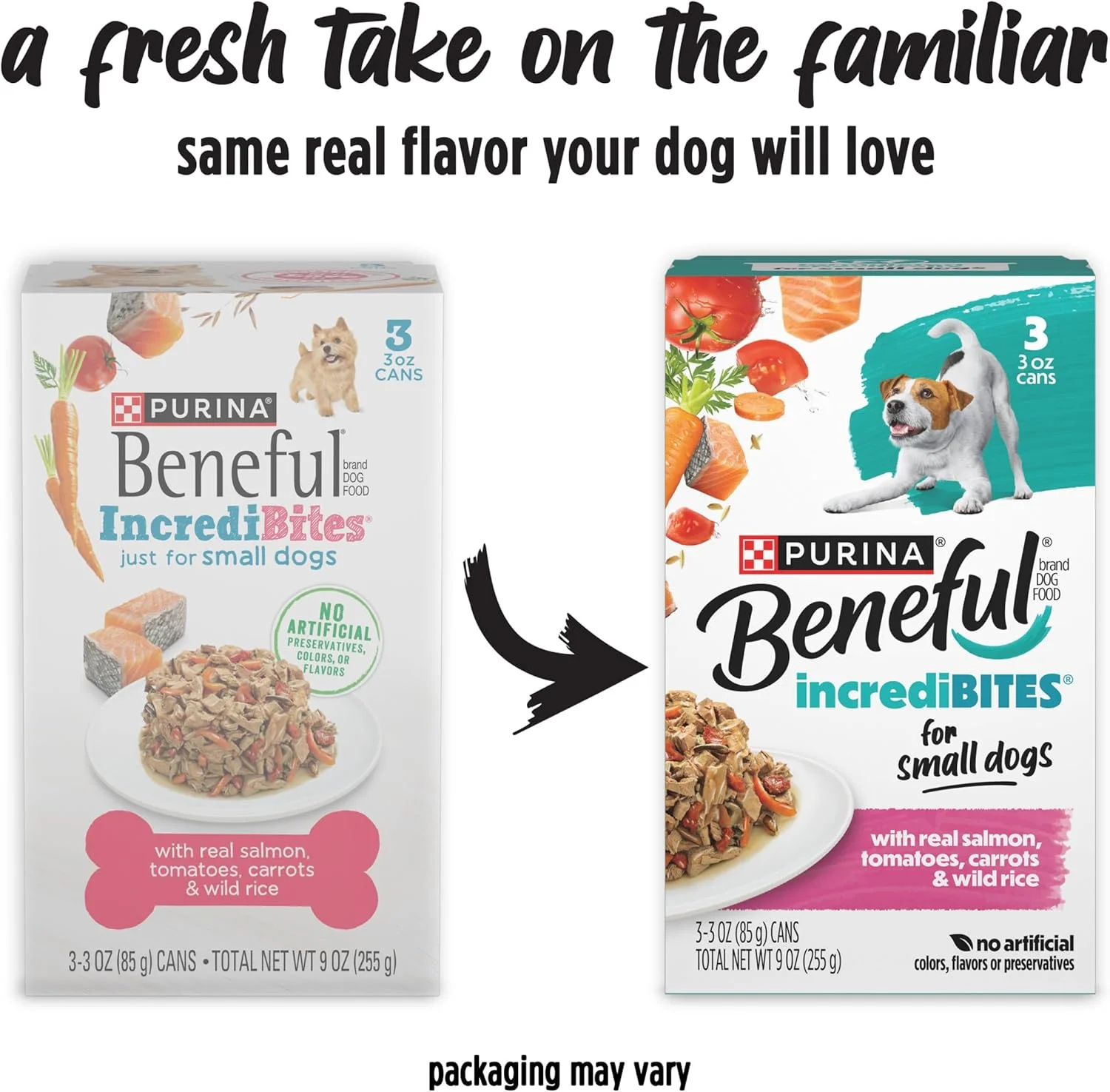 غذای مرطوب سگ نژاد کوچک Purina Beneful با سس، IncrediBites با ماهی سالمون واقعی - (8 بسته 3 تایی) قوطی های 3 اونسی