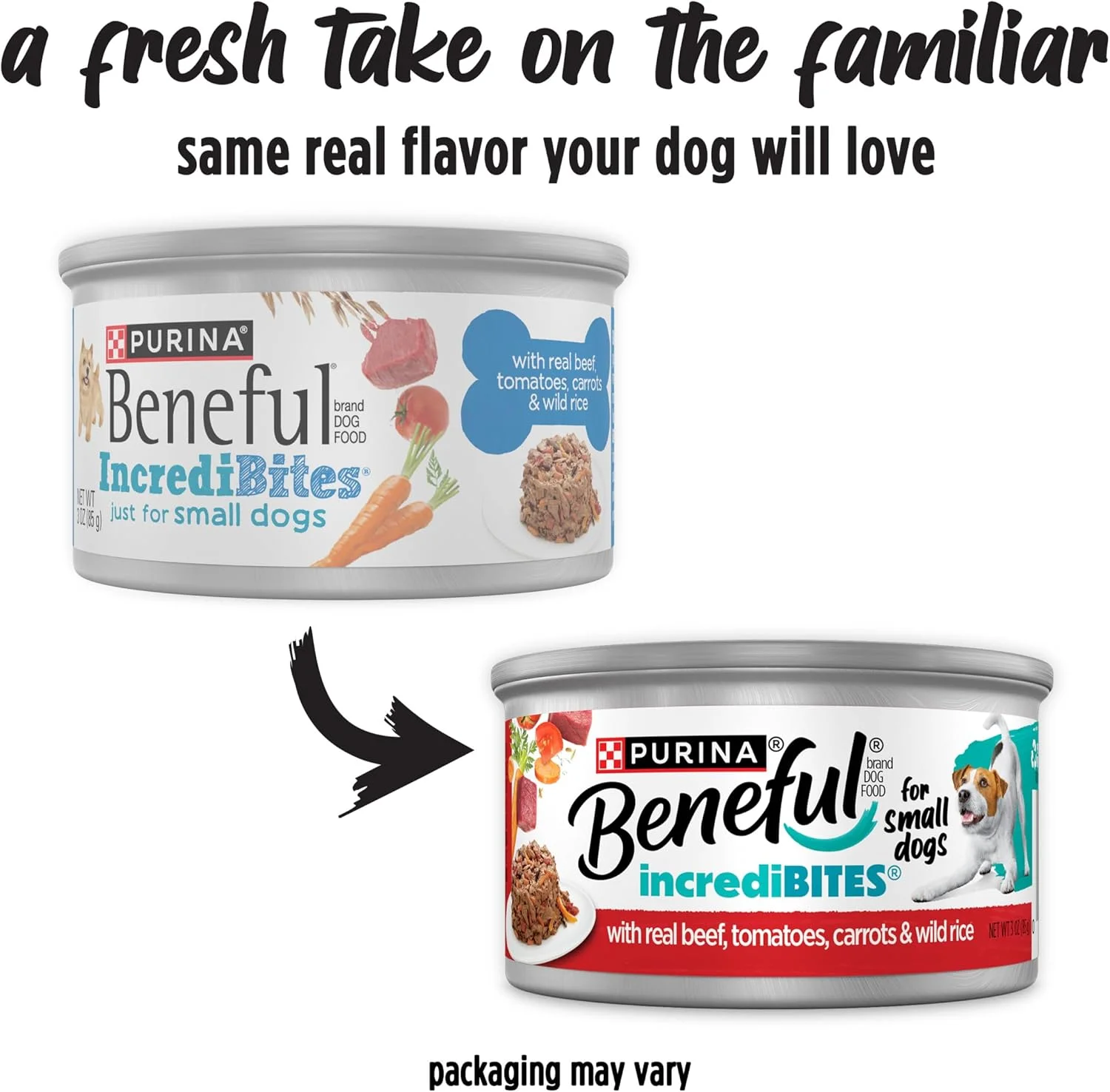 غذای مرطوب سگ نژاد کوچک Purina Beneful با پروتئین بالا، با سس، Incredibites با گوشت گاو واقعی - (بسته 12 عددی) قوطی های 85 گرمی