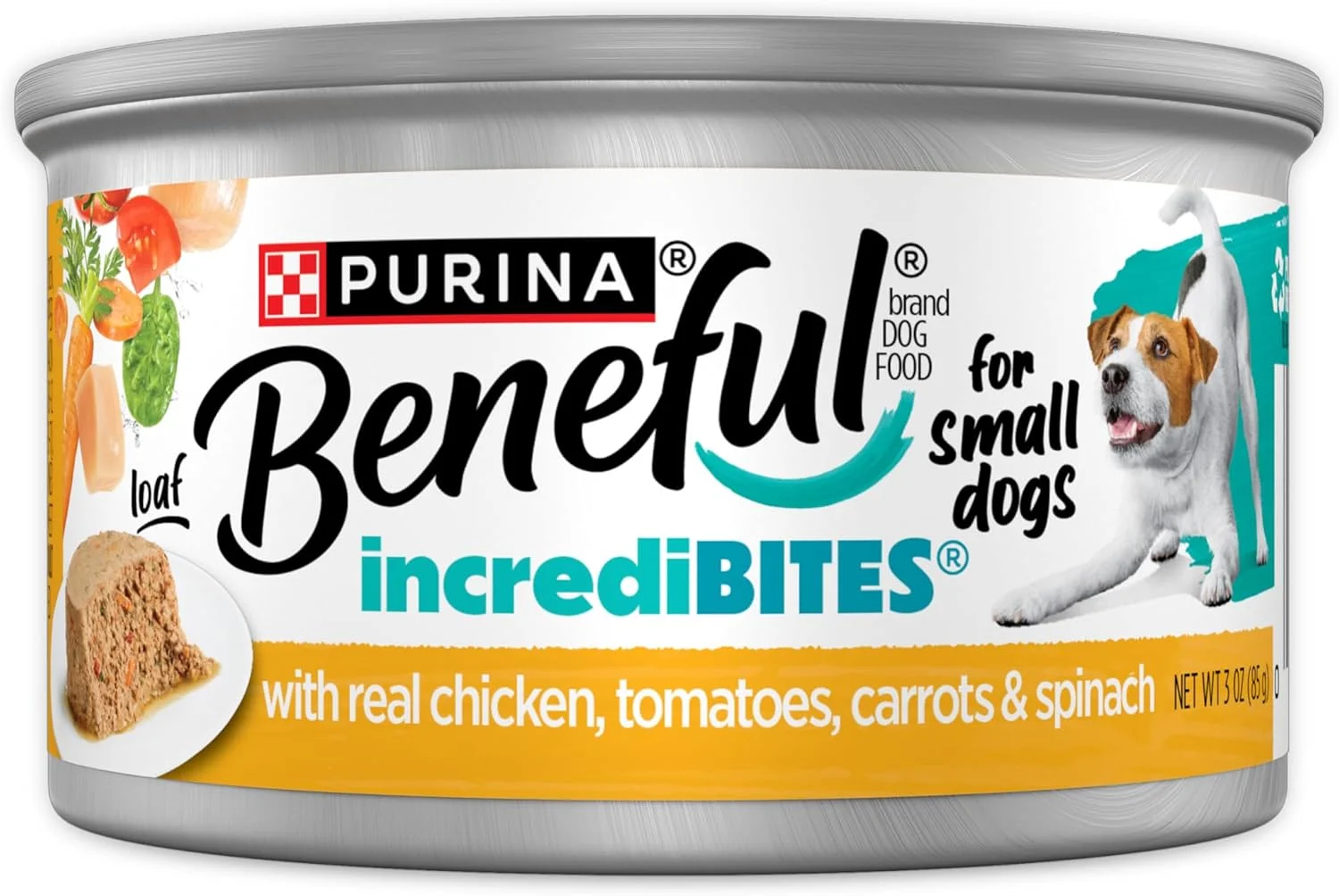 غذای مرطوب سگ نژاد کوچک Purina Beneful، دستور پخت IncrediBites Loaf با مرغ واقعی - (بسته 12 عددی) قوطی های 3 اونسی