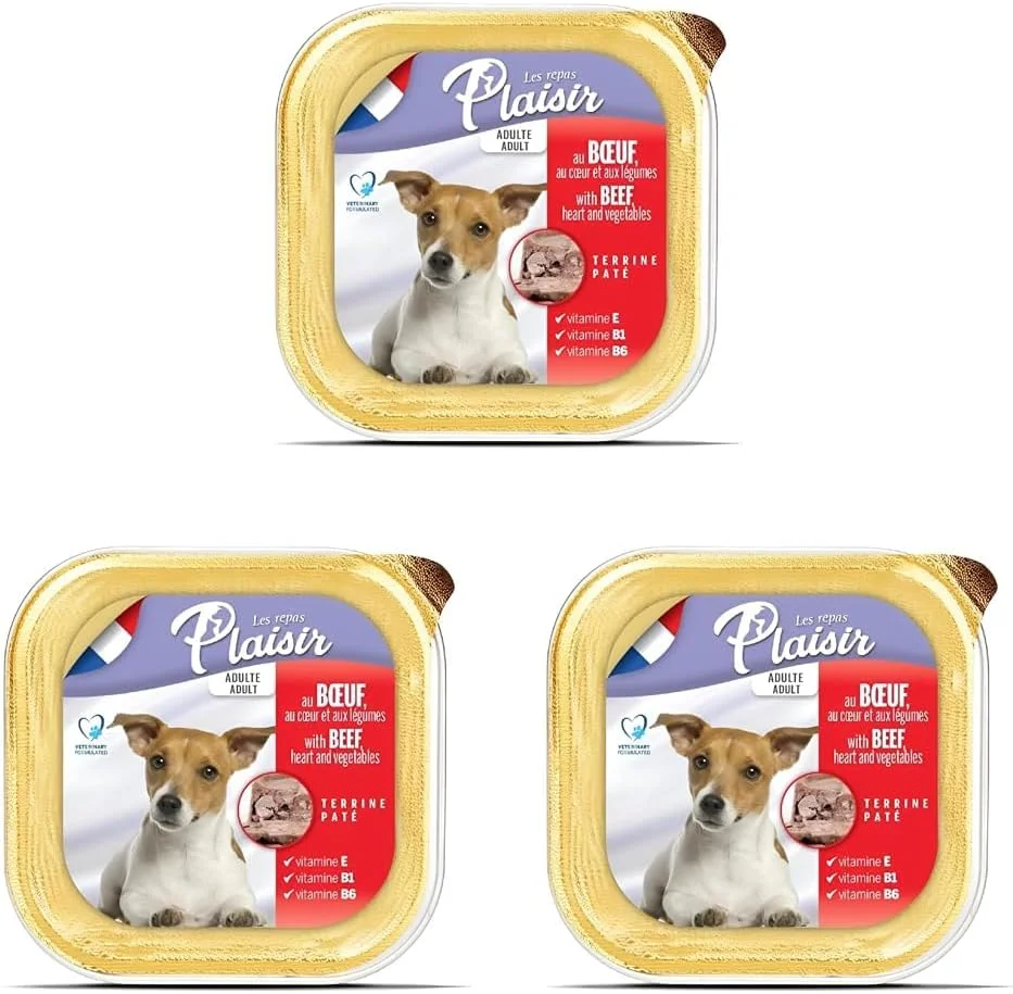 غذای مرطوب سگ پلزیر – پاته گوشت گاو با دل و سبزیجات، 150 گرم – غذای پر طعم برای سگ های بالغ (بسته 3 عددی)