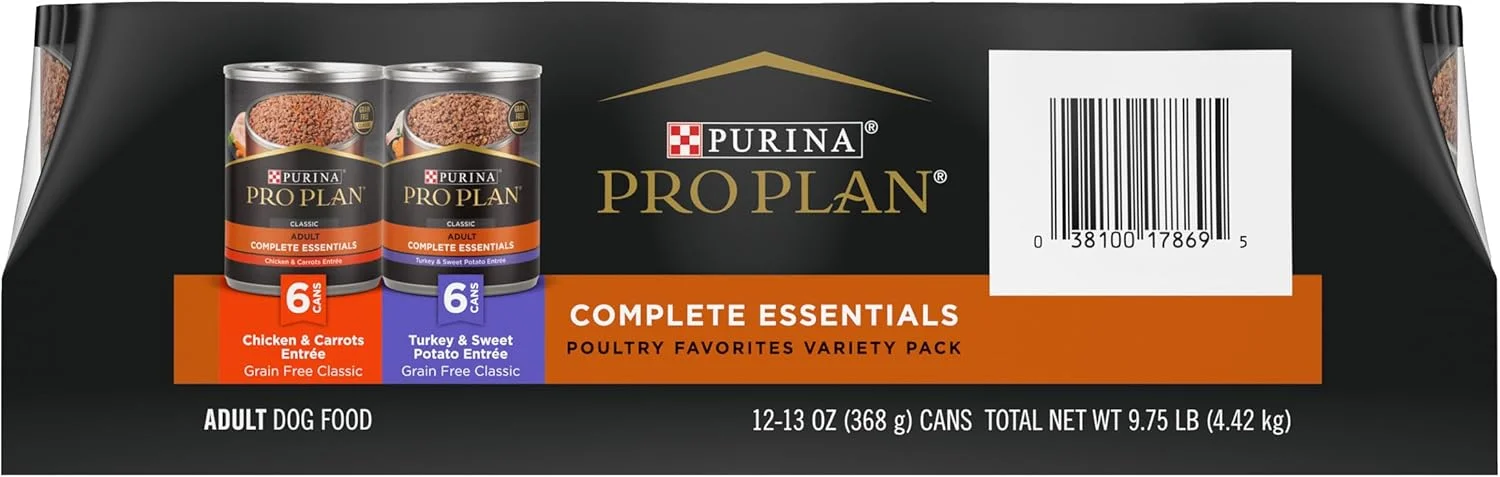 پک متنوع غذای مرطوب سگ بدون غلات Purina Pro Plan، غذای بدون غلات با طعم مرغ و بوقلمون - (12) قوطی 370 گرمی