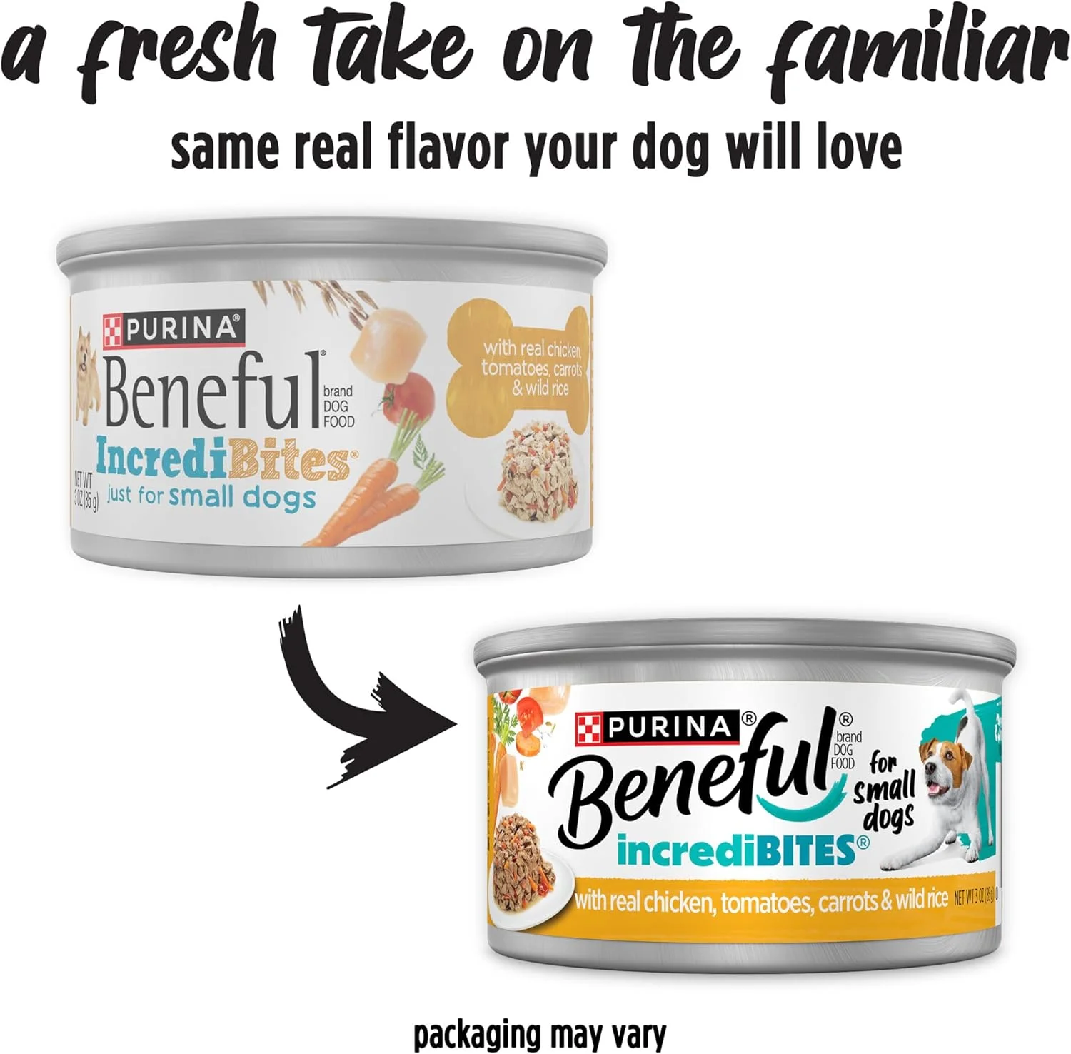 غذای مرطوب سگ نژاد کوچک با پروتئین بالا Purina Beneful، با سس گوشت، Incredibites با مرغ واقعی - (بسته 12 عددی) قوطی های 85 گرمی