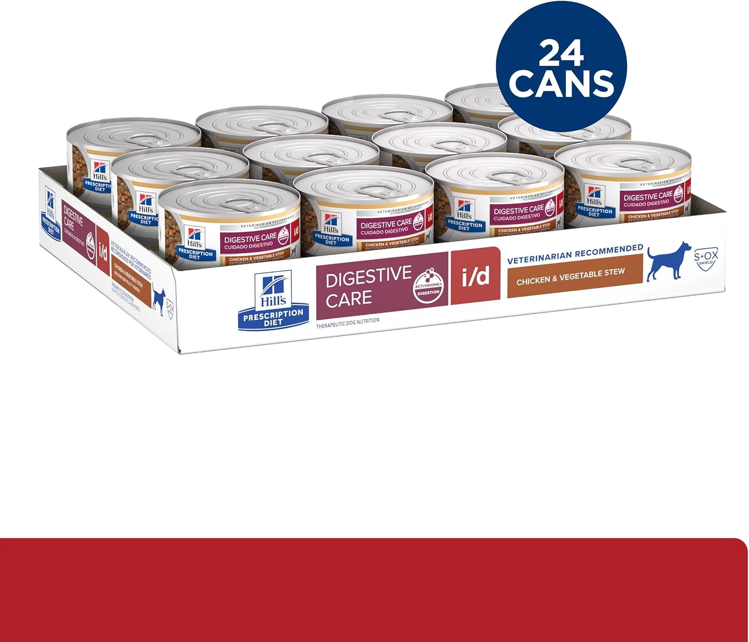غذای سگ کنسروی هیلز مدل Prescription Diet i/d Digestive Care با طعم مرغ و سبزیجات، غذای رژیمی دامپزشکی، 156 گرمی، بسته 24 عددی غذای مرطوب