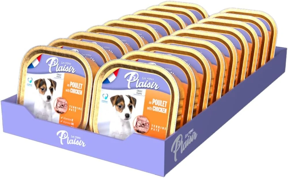 غذای مرطوب سگ پاپی پلزیر با طعم مرغ - 18 سینی آلومینیومی 300 گرمی - تغذیه برای رشد سالم