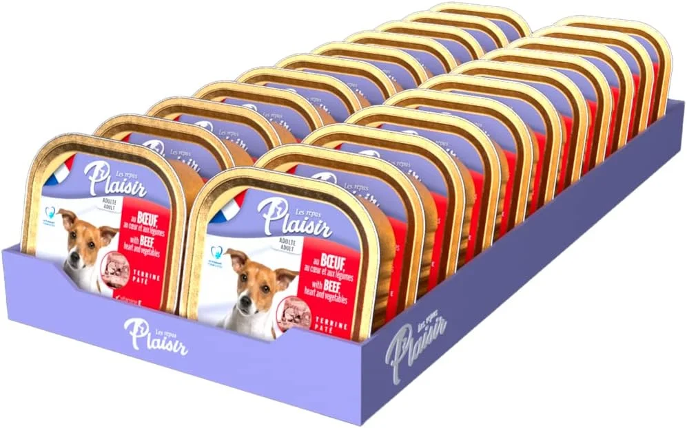 پاته سگ پلزیر - غنی از گوشت گاو و سبزیجات - 22 سینی آلومینیومی 150 گرمی - غذای مرطوب کامل برای سگ های بالغ