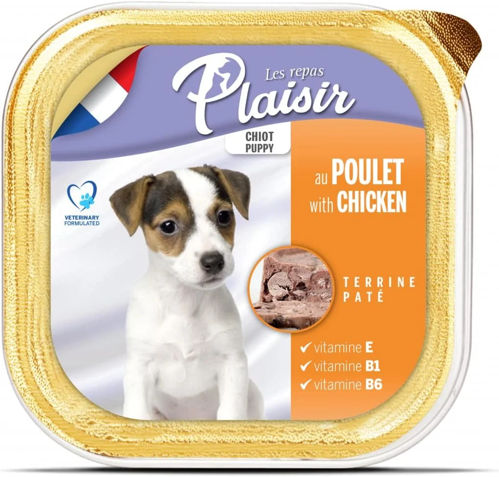 غذای مرطوب سگ پاپی پلزیر با طعم مرغ - 18 سینی آلومینیومی 300 گرمی - تغذیه برای رشد سالم